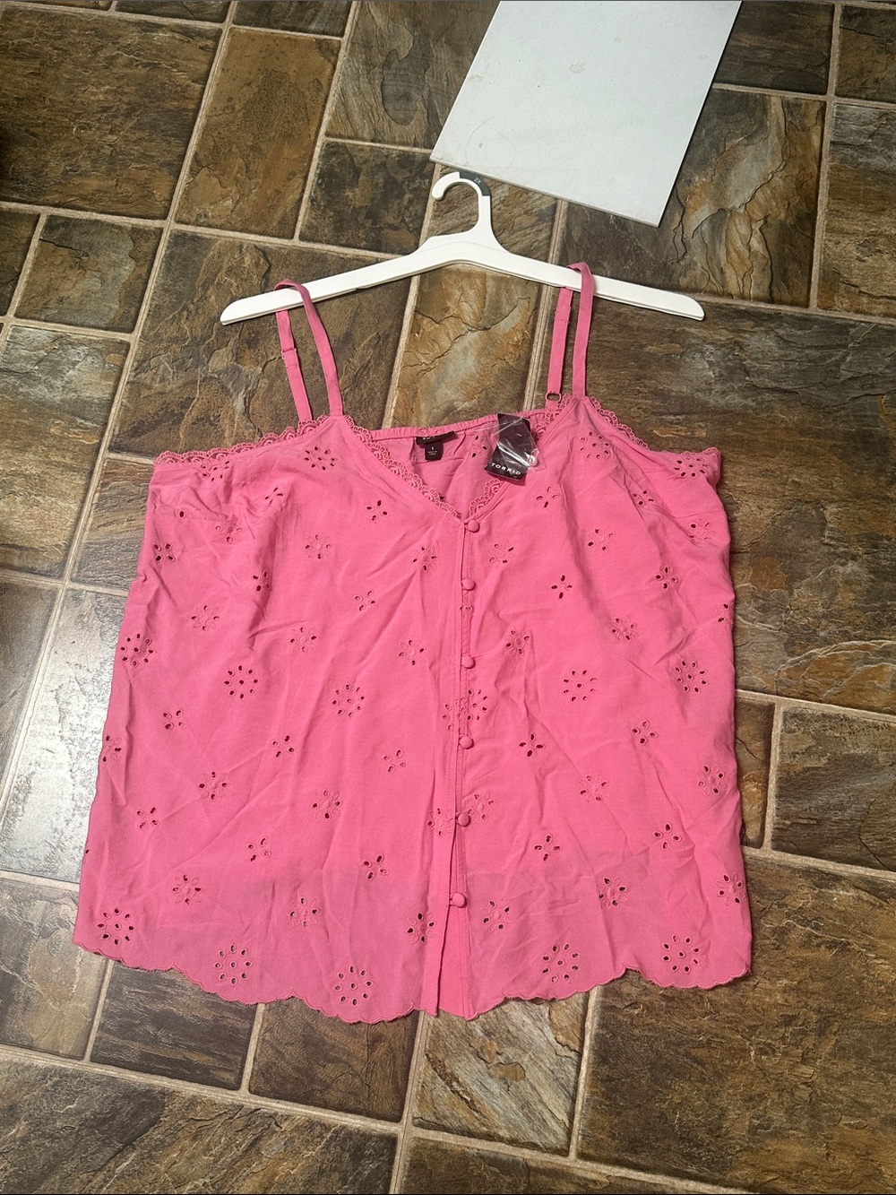 Torrid Pink Eyelet Button-Front Camisole Top